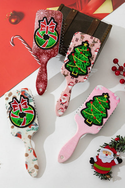 women's festive pink sequin christmas tree paddle brush made for easy styling and wardrobe coordination, with premium-like structure and finish. with