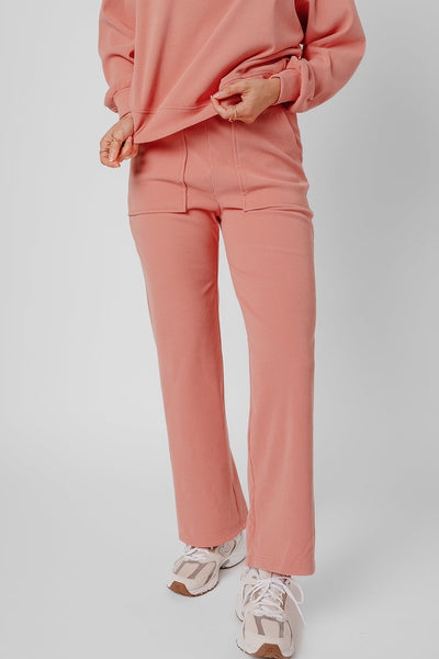 Stylish Women's Blossom Ribbed Knit Lounge Set with Drop Shoulders, Pockets, and Soft, Comfortable Fabric for Relaxation