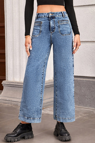 Women's Classic Blue Relaxed Fit Straight Leg Jeans - Trendy, Comfortable Denim for Everyday Wear and Effortless Style