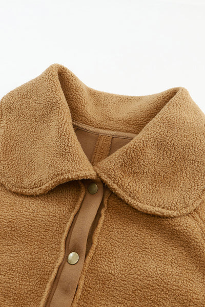 Women's Camel Sherpa Fleece Bomber Jacket with Oversized Shawl Collar