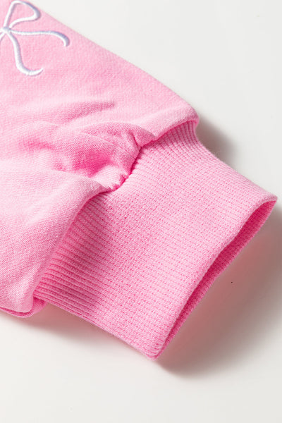 Women's Sachet Pink Bow Embroidered Sweatshirt and Shorts Set