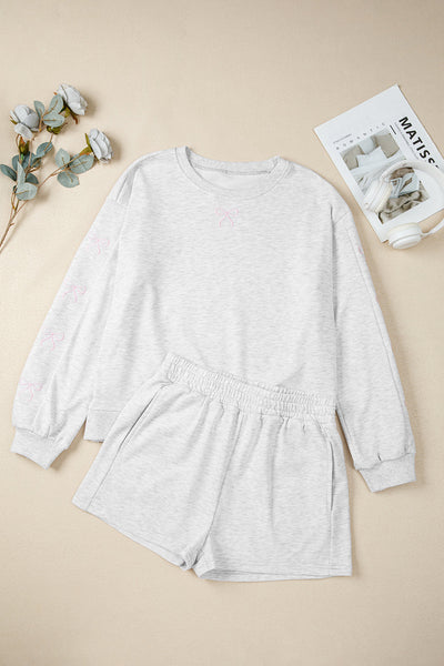 Stylish Women's Pastel Bow Embroidered 2-Piece Set - Comfortable Fashion Outfit for Casual and Special Occasions