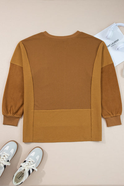 Chic Women's Patchwork Sweatshirt in Rich Textures - Comfy Casual Pullover for Effortless Style and Everyday Comfort