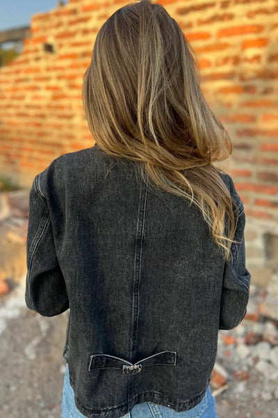 Chic Women's Black Corduroy Denim Jacket with Zipper, Stylish Collar for Effortless Casual Looks