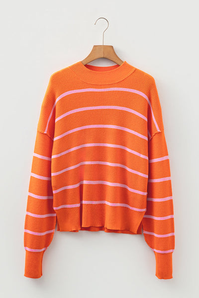 Stylish Women's Cozy Orange Stripe Sweater - Comfortable Knit Top with Relaxed Fit for Casual Everyday Style
