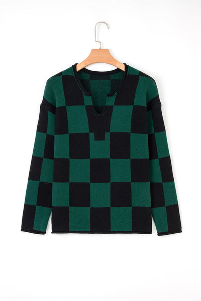 Women's Soft Knit Checked Sweater - Cozy Casual Fit for Fall & Winter Layering in Trendy Colors