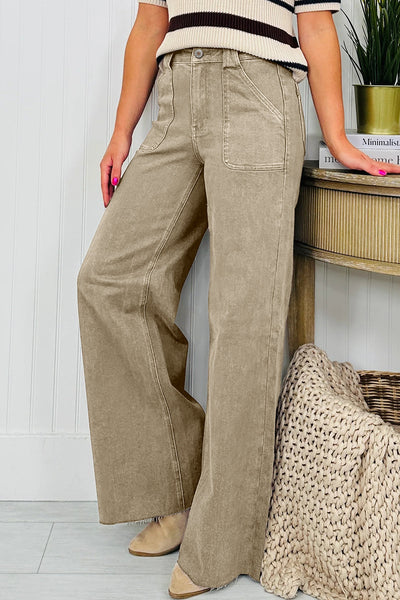 Women's Laurel Green Wide-Leg High-Waist Jeans with Patch Pockets