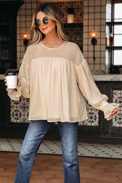 Soft Pastel Pleated Chiffon Blouse for Women - Elegant, Lightweight, Breezy Style Perfect for Any Occasion