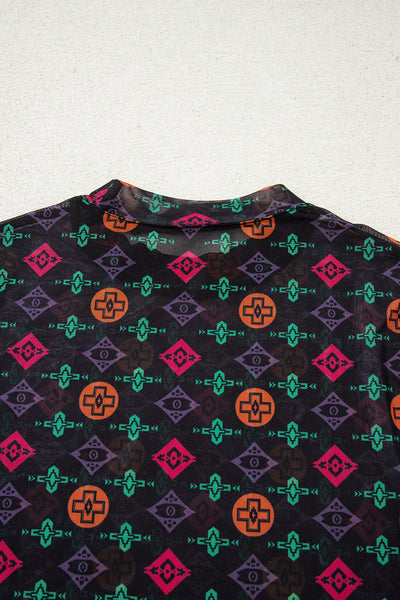 Vibrant Women's Western Print Top - Stylish Relaxed Fit for Casual Everyday Outings and Trendy Looks
