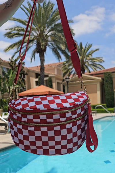 Women's Red Checkered Convertible Crossbody Belt Bag