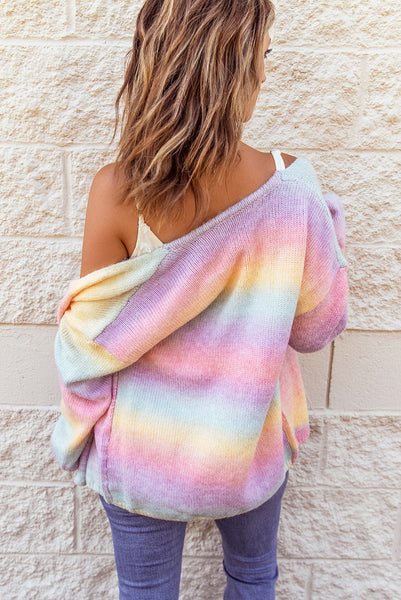 Soft Pastel Rainbow Striped Knit Oversized Cardigan with practical styling and dependable silhouette control.