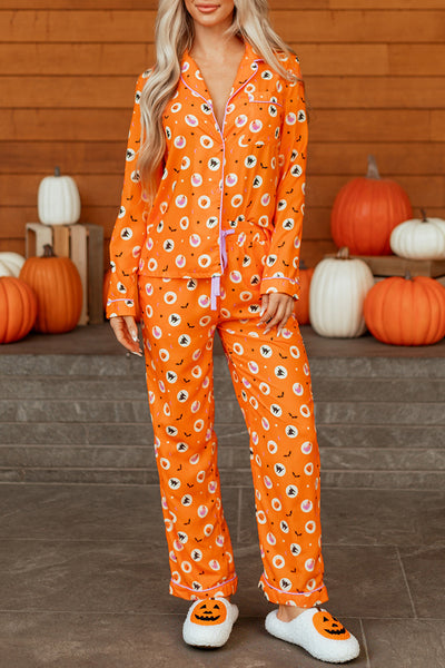 Cozy Women's Halloween Pajama Set with Ghost Print - Soft Relaxed Fit Sleepwear for Spooky Nights