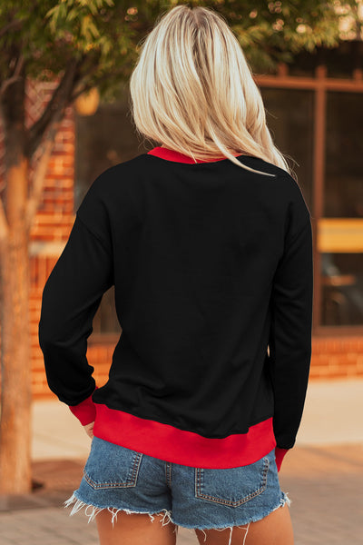 Women's Black Baggy Varsity Sweatshirt with GAME DAY Graphic Trendy Comfort for Fashionable Athleisure Looks