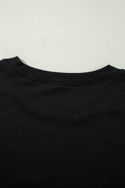 Women's Black Drop Shoulder Sweatshirt with Exposed Seams and Side Slits - Casual, Cozy Fit for Everyday Style