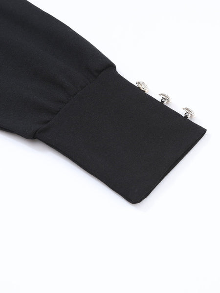 Chic Black Cold Shoulder Buttoned Top
