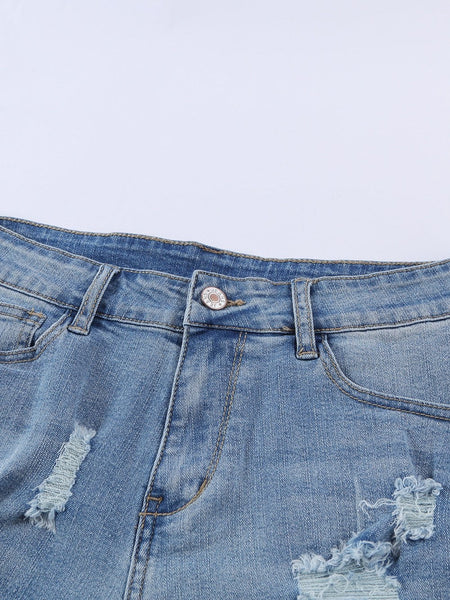 Lace-Up Denim Shorts, Distressed, American Flag
