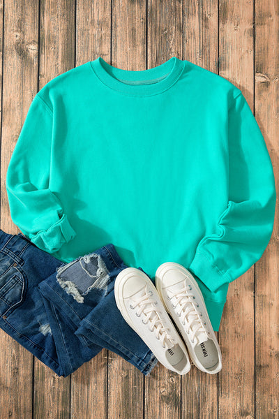 Cozy Women's Aruba Blue Fleece-Lined Drop Shoulder Sweatshirt - Stylish Terry Pullover for Casual Comfort