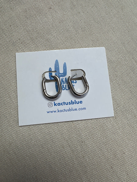 Kactus Blue Silver Oval Hoops