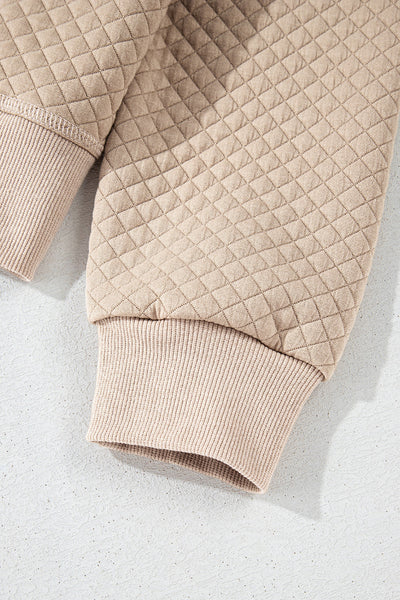 Cozy Women's Parchment Quilted Loungewear Set: Long Sleeve Top & Shorts for Effortless Casual Style