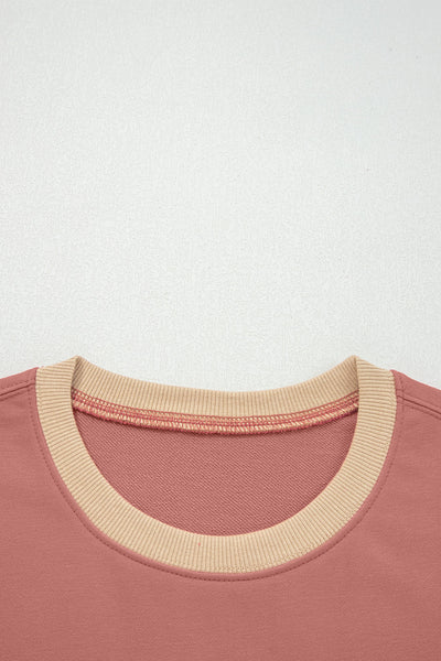 Women's Rose Pink Contrast Star Patchwork Pullover Sweatshirt