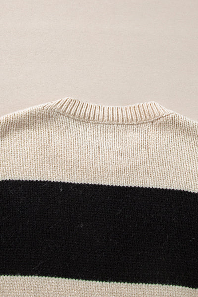 Cozy Women's Colorblock Pullover Sweater in Jet Stream - Loose Fit Knit for Stylish Casual Fall Looks
