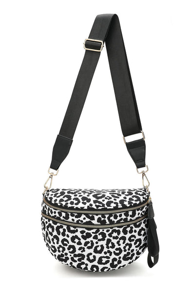 Women's Snow Leopard Print Crossbody Sling Bag with Wide Strap
