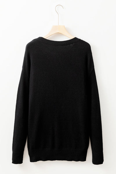 Women's Cozy Black Tinsel Christmas Graphic Sweater - Merry & Bright Holiday Style, Perfect Gift for Festive Occasions