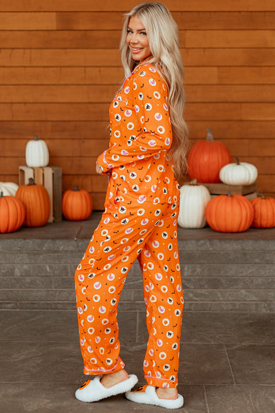 Cozy Women's Halloween Pajama Set with Ghost Print - Soft Relaxed Fit Sleepwear for Spooky Nights