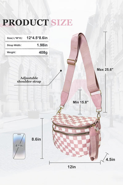 Women's Pink Checkered Waterproof Nylon Crossbody Sling Bag