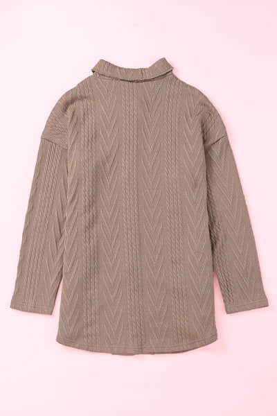 Oversized Khaki Textured Knit Shacket with Button Front