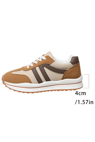 Women's Camel and Coffee Color Block Lace-Up Sneakers