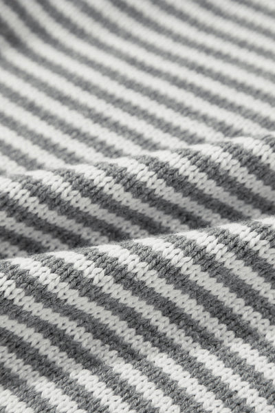 Cozy Women's Gray Striped Drop Shoulder Sweater with Geometric Texture for Effortless Casual Style