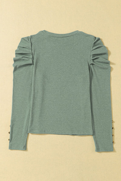 Stylish Women's Green Puff Sleeve Sheath Top with Button Detail - Perfect for Everyday Comfort and Chic Looks