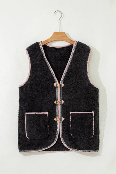 Soft Beige Cozy Women's Sherpa Vest - Stylish Layering Essential for Fall with Pockets and Relaxed Fit
