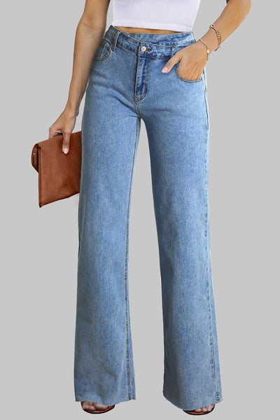 Chic Women's Classic Blue Wide Leg Jeans  Comfortable Fit for Effortless Everyday Style and Versatile Fashion
