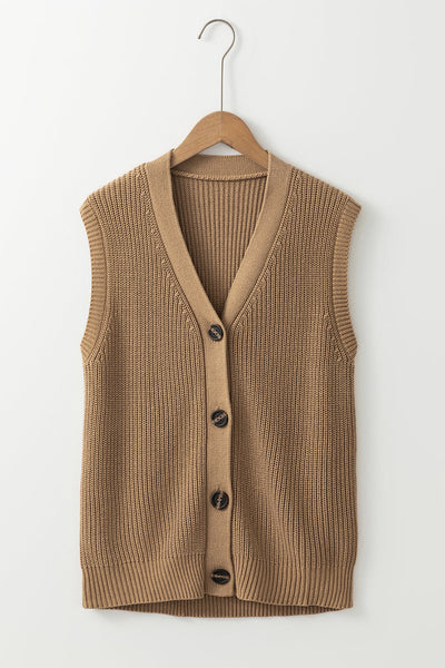 Chic Women's Parchment V-Neck Sweater Vest - Versatile Layering Piece for Effortless Style and Comfort