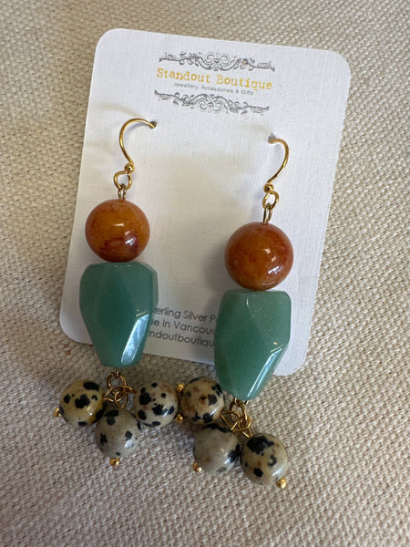 Standout Boutique Agate/ Aventurine/ Dalmatian/ Jasper Dangle Earrings