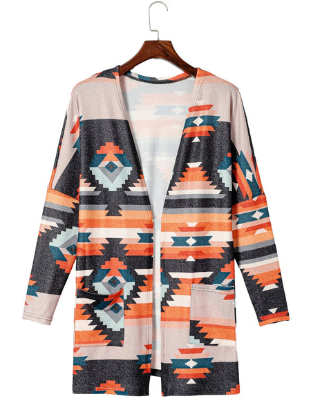 Orange Tribal Aztec Print Western Cardigan