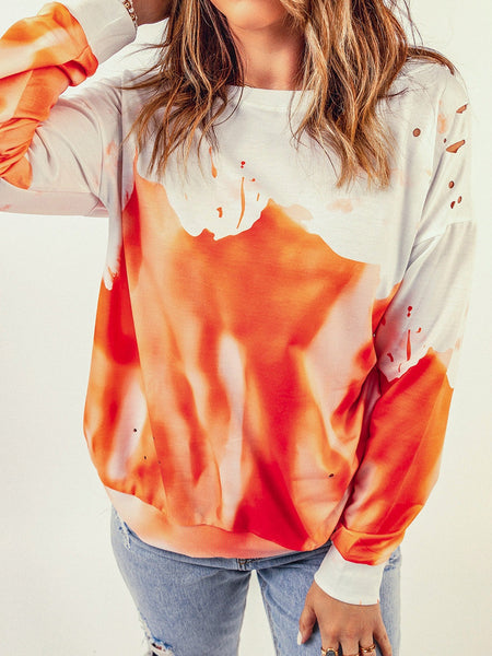 Colorful Tie-Dye Long Sleeve Hoodies with Round Neck