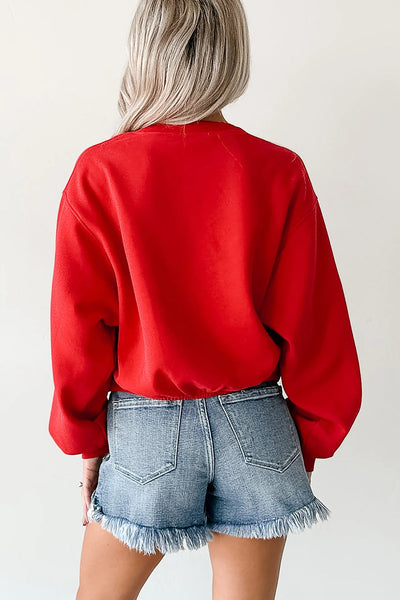 chic women's fiery red cropped sweatshirt with drop shoulders and elastic hem for effortless casual style made for easy styling and wardrobe with