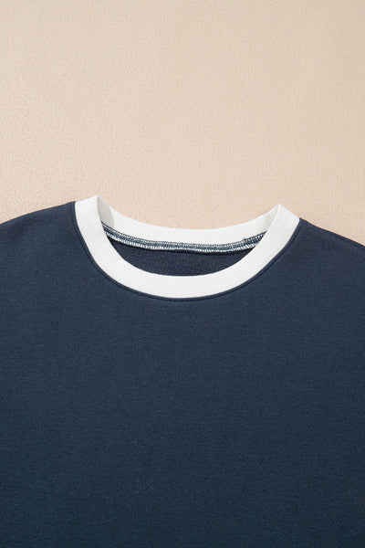 Navy Blue Women's Cozy Drop Shoulder Sweatshirt & Joggers Set for Effortless Style and Everyday Comfort