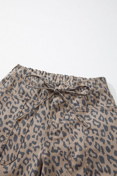 Women's Leopard Print High-Rise Cropped Wide Leg Jeans
