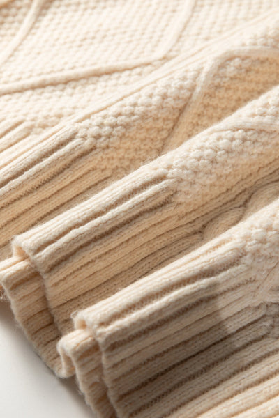 Women's Oatmeal Cable Knit Sweater Dress with Drop Shoulder