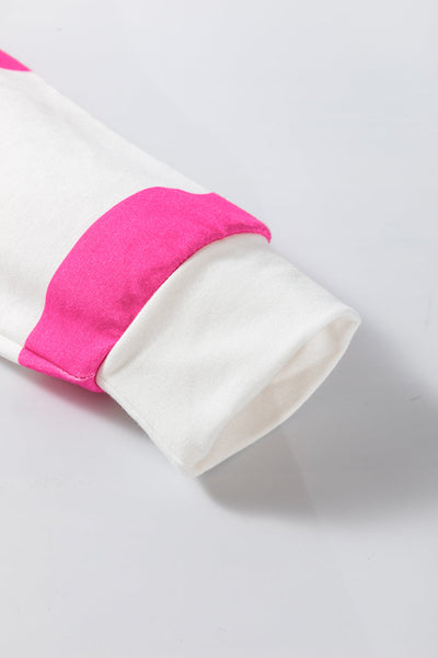 Women's Casual Chic Light Pink Colorblock Striped Long Sleeve Drop Shoulder Top for Effortless Everyday Style