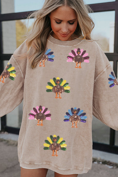 Oversized Apricot Corduroy Turkey Graphic Sweatshirt with practical styling and dependable silhouette control.