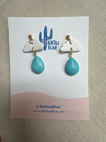 Kactus Blue Raindrop Handmade Clay Earrings