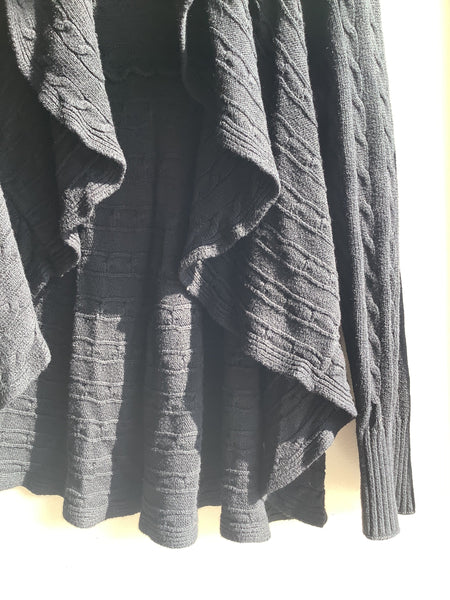 Vintage Black Draped Open-Front Cardigan