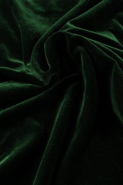 Elegant Women's Blackish Green Velvet Blouse with Mock Neck, Puff Sleeves - Stylish & Comfortable Fashion Top