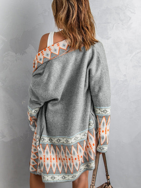 Plus Size Casual Cardigan, Women's Plus Letter Print Long Sleeve Open Front Cardigan