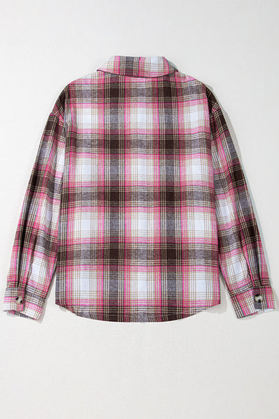 Trendy Women's Pink Plaid Shacket with Flap Pockets - Stylish Layering Top for Casual Chic Outfits